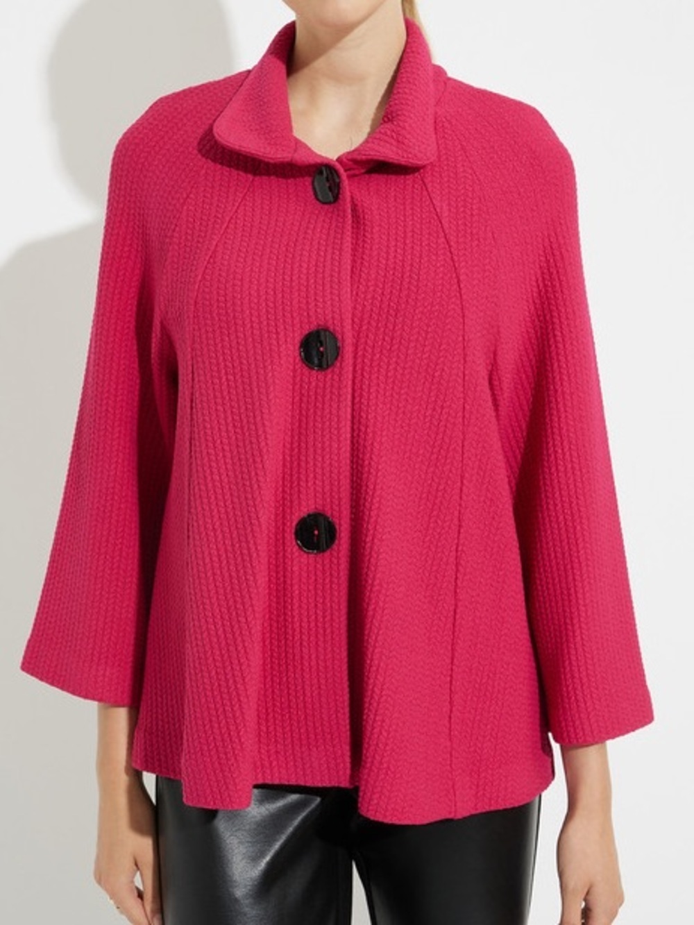 [18]Joseph Ribkoff Pink Fuchsia Textured Button-Front Cardigan CAPE JACKET